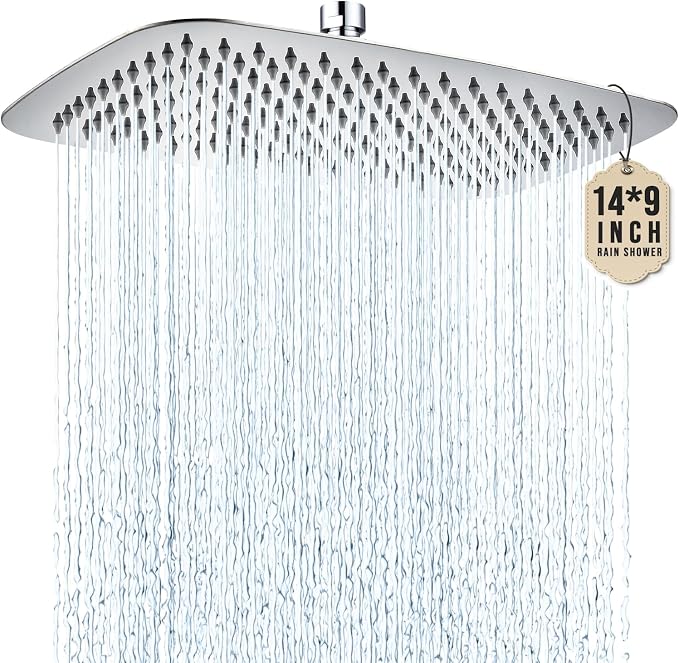 G-Promise All Metal 14 Inch Large Rain Shower Head for Ceiling or Wall | Built to Last, Rust Resistant 304 Stainless Steel, Easy to Install, Full Body Coverage Rainfall Shower Head, Daily SPA