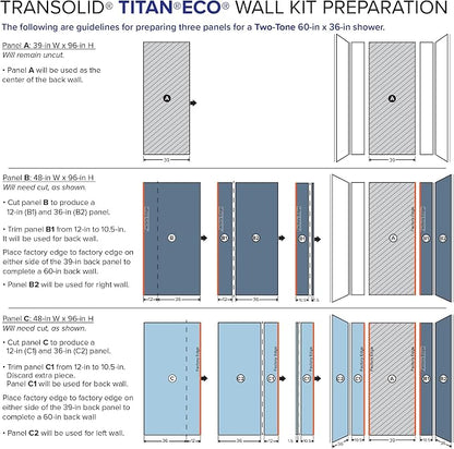 Transolid TWKE603696-KI03G Titan 60-in x 36-in x 96-in Eco Shower Wall Kit, Black Caruso (Glossy)