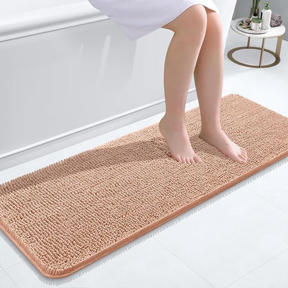 OLANLY Bathroom Runner Rugs 47x17, Extra Soft Absorbent Chenille Bath Rugs | Peach, Quick-Drying Rubber Backing, Machine Washable Long Bath Mat for Bathroom Floor, Tub and Shower, Home Decor Accessories