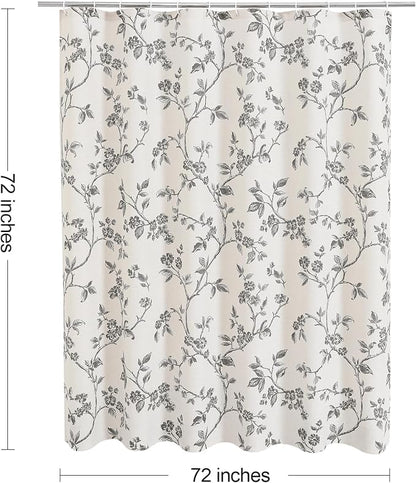 MitoVilla Grey Cotton Floral Shower Curtain for Bathroom, 72 x 72 | Grey BoHo Cottagecore Spring Shower Curtains, Modern Farmhouse Country Plant Leaves Bathroom Décor, 72 x 72
