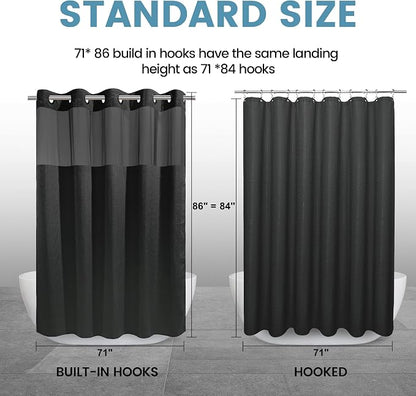 EUTXL Heavyweight Black Long Shower Curtain with Liner - 256GSM Waffle Textured Heavy Duty Shower Curtains for Bathroom,71W x 86H