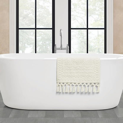 French Connection Nellore Bathroom Rugs, Woven and Beaded Bathroom Mats, Durable Bath Rugs, Thick Bath Mats for Bathroom and Shower Rugs, 17" x 28", Ivory