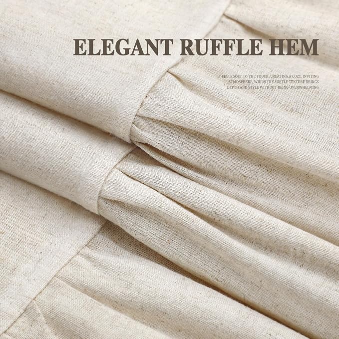 Farmhouse Shower Curtain Ruffle Linen Flax Ivory White 72"W x 96"L | Linen Fabric, Farmhouse Boho, Bottom Ruffle, Rustic, Country, Natural Look, Washable, Shower Curtain for Bathroom Bathtub