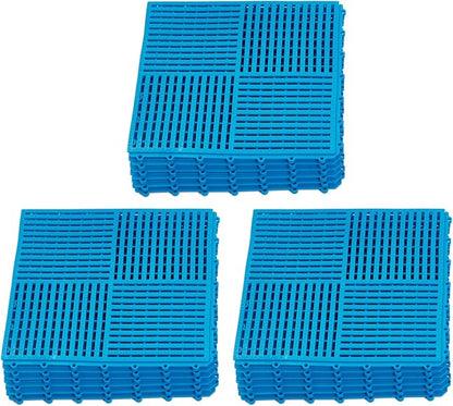 18 Pack Modular Interlocking Tiles Double Non-Slip 12"x12" Blue | 0.4" Thick with Drain Holes for Pool Deck Shower Garage Basement Boat Pet Area Wet Floors Easy Install