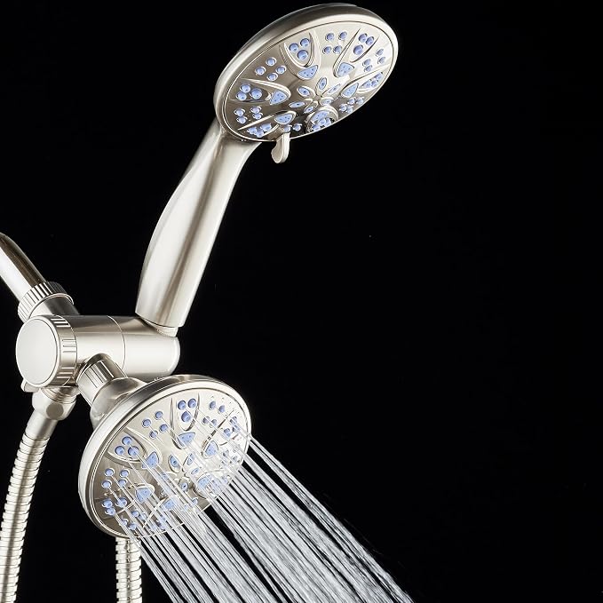 AquaDance Antimicrobial/Anti-Clog High-Pressure 30-setting Dual Head Combination Shower with Nozzle Protection from Growth of Mold, Mildew & Bacteria for a Healthier Shower – Sunset Blue
