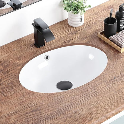 Undermount Bathroom Sink 20.5"x15.4" Oval White Ceramic with Overflow | Porcelain Ceramic Bathroom Sinks Under Counter Basin 20 Inch