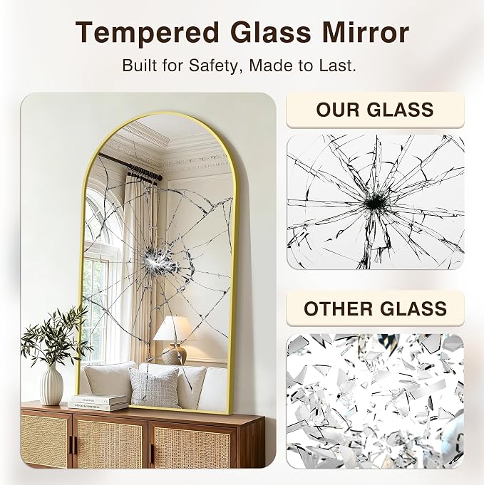 Arched Bathroom Vanity Mirror for Over Sink, 50”x30”, Gold | HD Tempered Glass, Anti-Rust Metal Frame, Hanging or Leaning, Wall Mirrors for Bathroom Sink, Bedroom, Living Room, Entryway