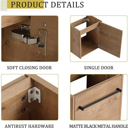 KEIKI 18'' Bathroom Vanity Cabinet with Sink, Wall Mounted Floating Bathroom Vanity with Soft-Close Cabinet Door, for Small Bathroom, Imitative Oak