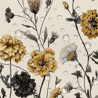 Vintage Boho Beige Floral Shower Curtain, Black Gold Rustic Farmhouse Flower Shower Curtain Set, Cute Botanical Wlidflowers Fabric Shower Curtains Decoration, 72X72 Aesthetic Bathroom Accessories