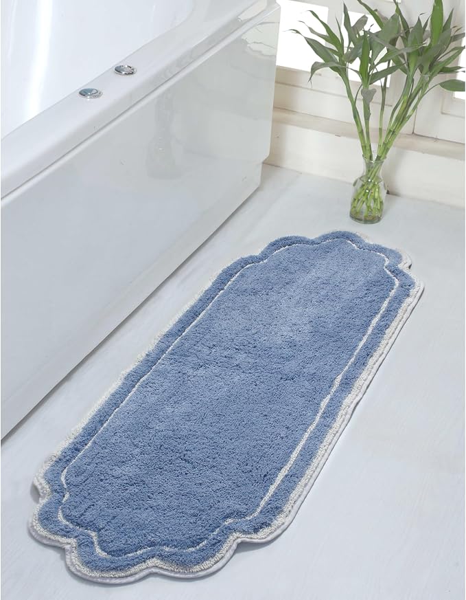 Home Weavers Allure Collection 100% Cotton Tufted Bathroom Rug, Soft and Absorbent Bath Rugs, Non-Slip Bath Carpet, Machine Wash Dry Bath Mats for Bathroom Floor, 21"x54" Runner, Blue