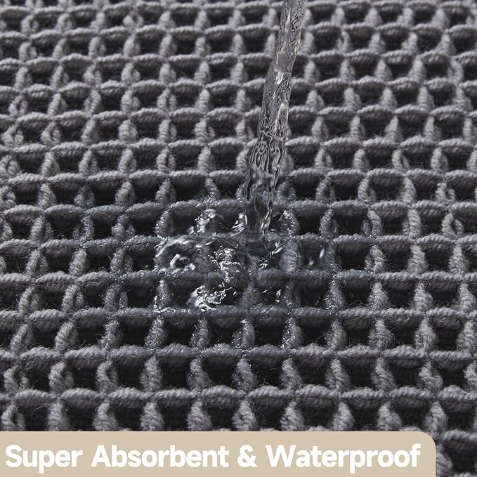 TYUU Waffle Bath Mat, Boho Bathroom Rugs Non Slip, 36x24 Grey | Super Absorbent Quick Dry Bath Rug, Non-Slip Backing, Soft Waffle Washable Farmhouse Bathroom Mats, Tub, Shower & Home Decor