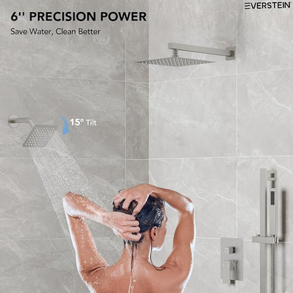 10" High-Pressure Rainfall Shower Faucet with Handheld Spray, Wall Mount Dual Shower Head System with Slide Bar (Brushed Nickel)