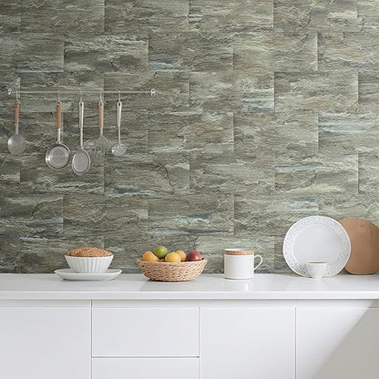 AULIGET 20-Piece Apache Brown Rock Peel and Stick Backsplash Wall Tiles, 6" x 12" PVC Faux Stone Stick on Tiles Backsplash Kitchen