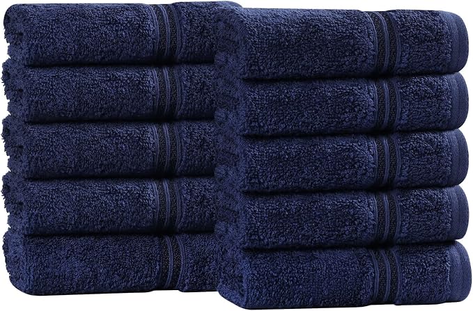 SUPERIOR Egyptian Cotton Face Towel/Washcloth Set, Small Towels for Home Bathroom, Master, Guest Bath, Decor Essentials, Quick Dry, Absorbent, Spa, Hotel, Resort, Adult, Kids, Set of 10, Navy Blue