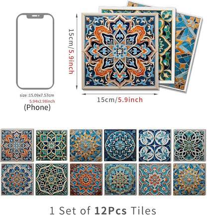 6x6 in Wall Tile Decals Stick on Backsplash for Kitchen,12Pcs | 1.6mm-Thick FOAM+PE Tile Stickers,Self-adhesive Tiles Bathroom,Cabinets,RVs