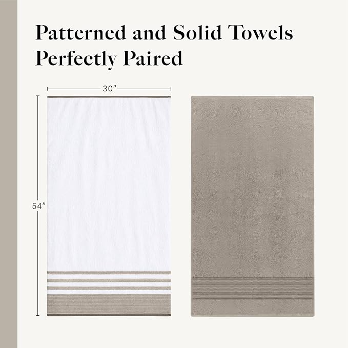 Modern Threads 6-Piece Towel Set – 100% Cotton, Quick Dry, Ultra Absorbent – Includes 2 Bath, 2 Hand, 2 Washcloths (White/Reinhart Tan)