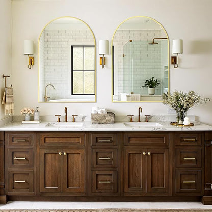 Arched Bathroom Vanity Mirror for Over Sink, 36”x24”, Gold | HD Tempered Glass, Anti-Rust Metal Frame, Hanging or Leaning, Wall Mirrors for Bathroom Sink, Bedroom, Living Room, Entryway