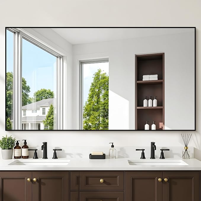 KOCUUY Bathroom Mirror, 30x55 Inch Large Black Mirrors for Wall, Rectangle Long Vanity Mirror with Aluminum Frame Modern Home Decor for Bathroom, Living Room, Entryway, Hang Horizontal/Vertical