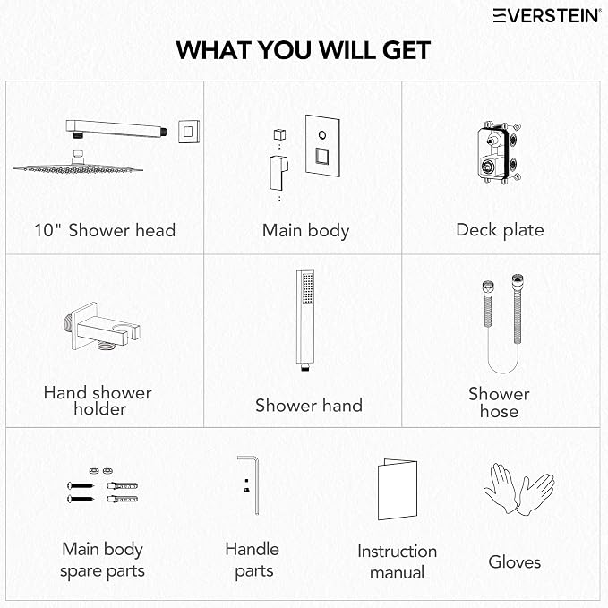 10" High-Pressure Rainfall Shower System with Handheld Spray, Wall Mount Bathroom Shower Faucet Set with Valve (Brushed Gold)