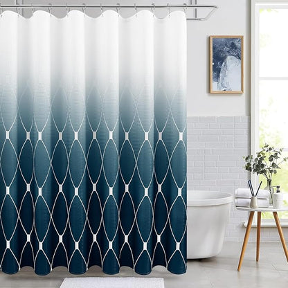 Navy and White Ombre Shower Curtain Set for Bathroom,Geometric Pattern Bathroom Curtains with 12 Hooks,Waterproof Shower Curtain, Durable and Machine Washable, 72 x 78 inches, Navy Blue