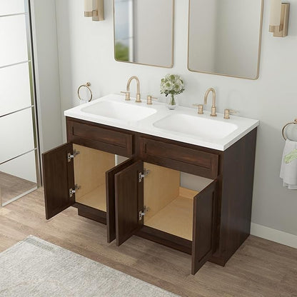 Vanity Art 48 Inch Bathroom Base Cabinet Only, Double Sink Top (Not Include Sink) with Door & Soft Close Hinge, Unassembled Floor Cabinet, Brown, 2ea 24 Inch Combo