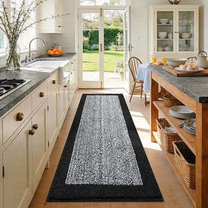 60x24 Long Bathroom Rugs Washable Non Slip, Black Bath Mat for Bathroom Floor Tub, Soft Absorbent Quick Dry Mats for Shower,Bathtub,Home Decor