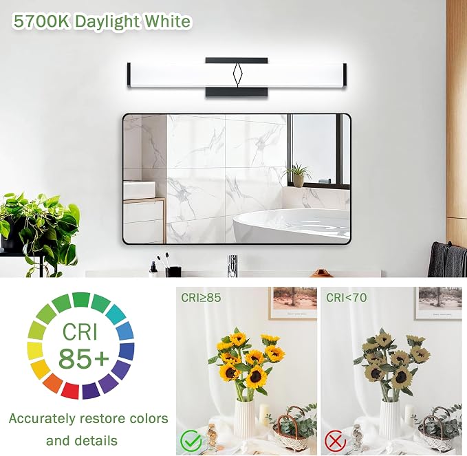 32 Inch Bathroom Vanity Light 3200LM, 5700K Daylight White Modern Bathroom Light Dimmable, AC 120V 36W Matte Black LED Vanity Lighting Fixtures Wall Sconce ETL Certified, 1Pack