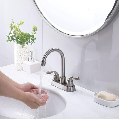 Hotis 2 Pack Bathroom Sink Faucet Brushed Nickel, 4 Inch 2 Handle Bathroom Sink Faucet for 1 or 3 Hole, Centerset Bathroom Faucet for Sink Vanity, with Pop-up Drain and Supply Hoses, HT-BF201