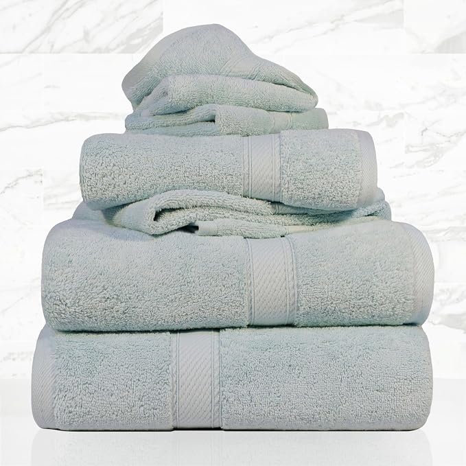SUPERIOR Egyptian Cotton Ultra Plush & Absorbent, 6 Piece Set, Sea Foam | Quick Dry, Soft Luxury Towel Set, Bath Essentials, Guest Bath, Spa, 2 Bath, 2 Hand, 2 Face Towels, Madeline Towels