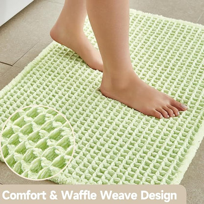 TYUU Waffle Bath Mat, Boho Bathroom Rugs Non Slip, 48x24 Pale Green | Super Absorbent Quick Dry Bath Rug, Non-Slip Backing, Soft Waffle Washable Farmhouse Bathroom Mats, Tub, Shower & Home Decor