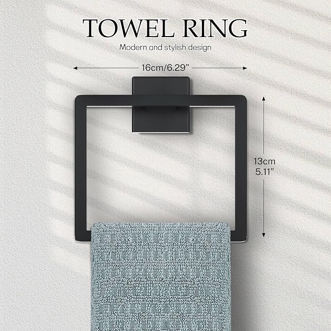 Matte Black Bathroom Hardware Accessories Set 5-Pieces Black Towel Bar Set Stainless Steel Towel Holder Set 16 Inch Towel Bar,Towel Racks Set for Bathroom Wall Mounted