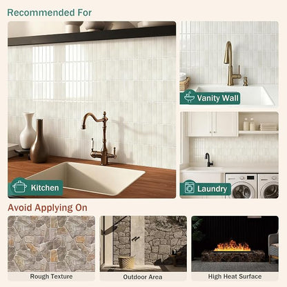 10-Sheet Peel and Stick Backsplash White Stick on Tile, Thick Self-Adhesive Wall Panels for Bathroom Vanity, Coffee Bar & Accent Walls (Light Beige)