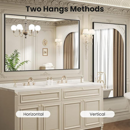 LOAAO Black Bathroom Mirror 60"X40" | Tempered Glass, Hangs Vertically or Horizontally, Easy to Install, Modern Design