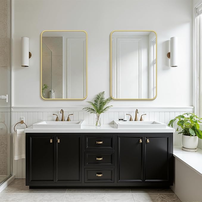 FICTOR Bathroom Mirror for Over Sink, 20"x30" Vanity Mirror for Wall, Gold | Shatterproof Tempered Glass, Anti-Rust Frame, Vertical/Horizontal Mounting, Wall Mirror for Bedroom, Living Room, Entryway