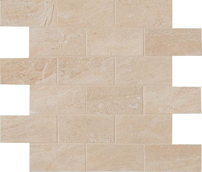 MSI Aria Oro Polished Porcelain Subway Tile for Kitchen Backsplash, Wall Tile for Bathroom, Accent Wall Tile, Shower Wall Tile, 12 in. x 12 in. Mesh-Mounted Mosaic Tile (8 sq. ft. / case)