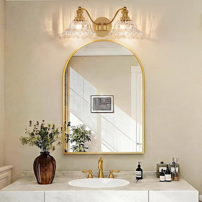 2 Lights Bathroom Vanity Light Fixtures, Vintage Brass Vanity Lights for Bathroom, Farmhouse Antique Light Fixtures Over Mirror with Crystal Glass Shade