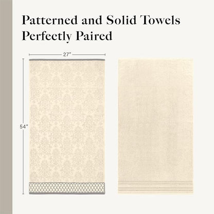 Modern Threads 6 Piece Cotton Bath Towel Set – Ultra Soft 550 GSM Towels – Bathroom Set with Hand Towels and Washcloths – Diamond Border (Ivory Cream)