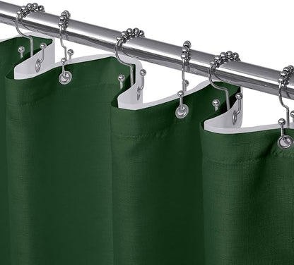 Shower Curtain and Liner, 3 in 1 Shower Curtain Set with 12 Double Sided Shower Curtain Hooks, 72x84 Cloth Shower Curtains for Bathroom,Waterproof, Dark Green