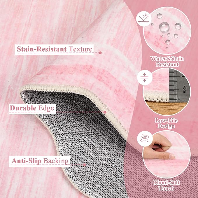Garvee Pink Scalloped 10x13 Area Rugs for Girls Room Large Washable Rugs | Neutral Solid Rug Stain Resistant Non Slip Floor Mat Carpet Indoor Accent Rug for Bedroom Dining Room Playroom Home Decor