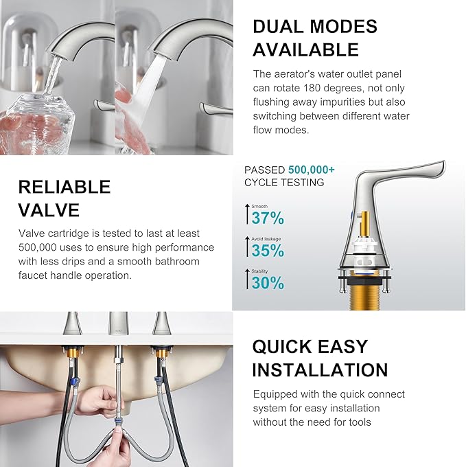 KENES Bathroom Faucets for Sink 3 Hole, Brushed Nickel 2 Handle 8 Inch Widespread Bathroom Faucet, Bathroom Vanity Faucet with Pop Up Drain & Supply Lines, LJ-9075