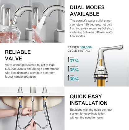 KENES Bathroom Faucets for Sink 3 Hole, Brushed Nickel 2 Handle 8 Inch Widespread Bathroom Faucet, Bathroom Vanity Faucet with Pop Up Drain & Supply Lines, LJ-9075