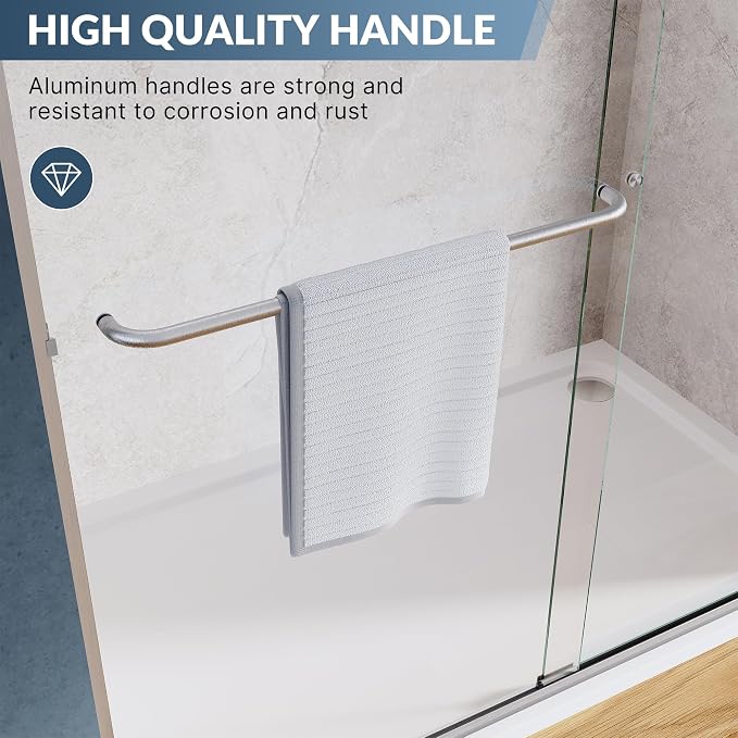 SUNNY SHOWER 60 in.W x 72 in.H Semi-Frameless Shower Door, DoubleSliding Glass Shower Door, 1/4" Clear Glass Shower Enclosure, Brushed Nickel Finish