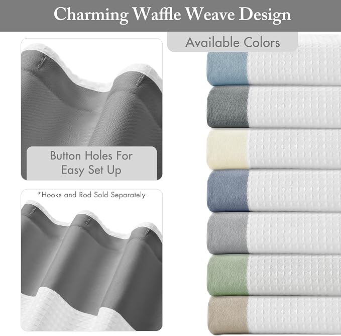 Madison Park Spa Waffle Weave Long Shower Curtain, 72 x 78, Charcoal | Striped, Pieced Fabric Design, 3M Scotchgard Moisture Management, Hotel Quality, Modern, for Bathroom, OEKO-TEX Certified