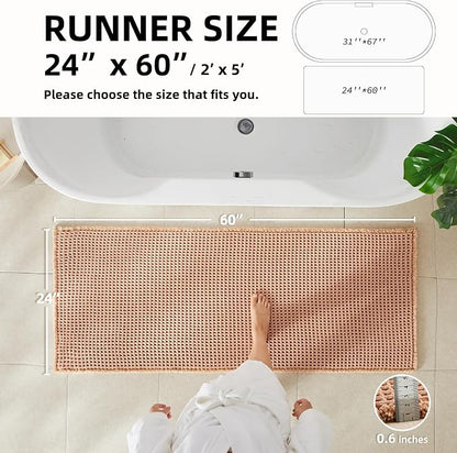 TYUU Waffle Runner Rug Bathroom, Long Boho Bath Mat, 60x24 Light Peach | Super Absorbent Quick Dry Bath Rug, Non-Slip Backing, Soft Waffle Washable Farmhouse Bathroom Mats, Tub, Shower & Home Decor