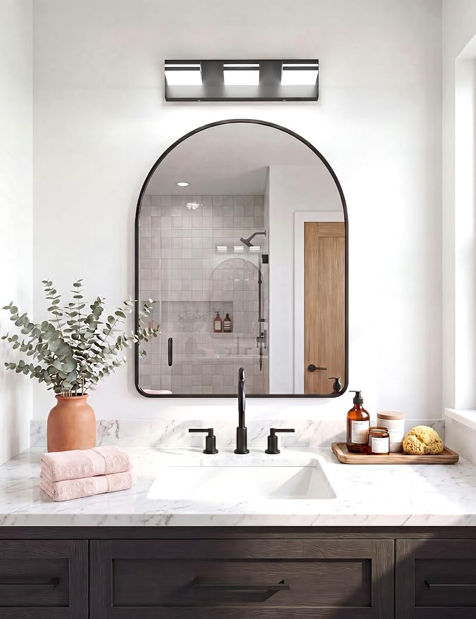 VOLISUN 16.15in Bathroom Vanity Light Fixtures 3-Light, Dimmable 6000K, Matte Black LED Bathroom Lighting Fixtures Over Mirror, 360°Rotatable Head, LED Vanity Lights for Bathroom