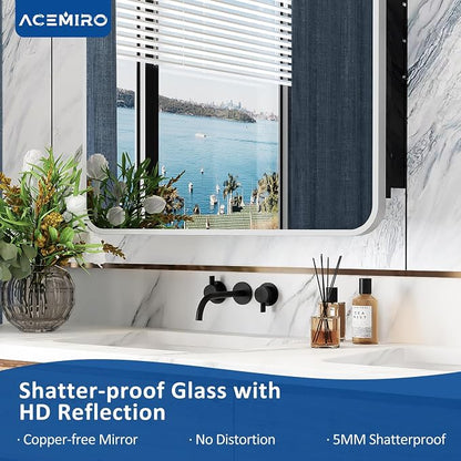 ACEMIRO 24x30 Inch Bathroom Medicine Cabinet with Mirror Metal Framed Recessed or Wall Mounted Mirror Medicine Cabinets for Bathroom Brushed Silver