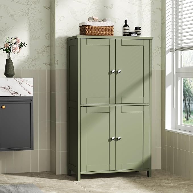 Shintenchi Bathroom Storage Cabinet with Doors and Shelves, Floor Cabinets for Washroom Furniture, Laundry Room, Organization with Adjustable Shelf, Green