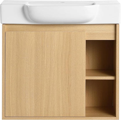 24 Inch Floating Vanity,24" Bathroom Vanity with Sink Combo,Modern Single Sink Bathroom Vanity Combo,Oak Wall Mounted Cabinet Set