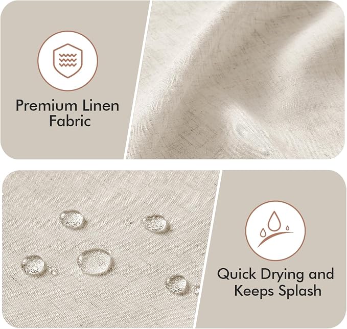 MIULEE 90" Long Natural Scalloped Linen Shower Curtain 72W x 90L | 12 metal hooks, Linen scalloped, waterproof washable, thick heavy cloth, black border, boho farmhouse, bathroom hotel use