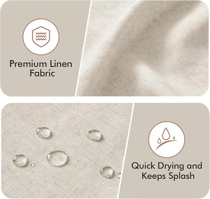 MIULEE 90" Long Natural Scalloped Linen Shower Curtain 72W x 90L | 12 metal hooks, Linen scalloped, waterproof washable, thick heavy cloth, black border, boho farmhouse, bathroom hotel use